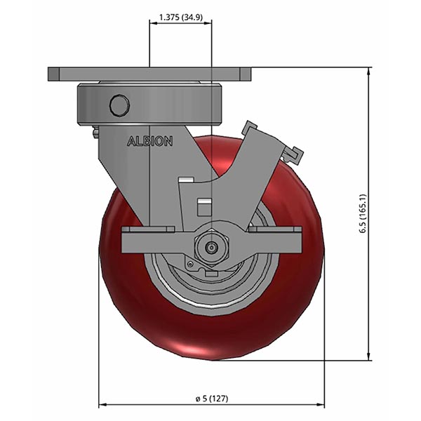 Side view drawing of caster with dimensions